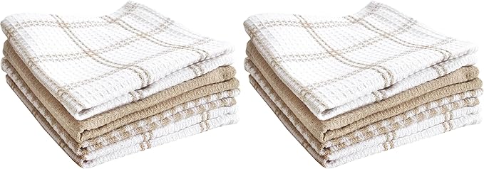 T-Fal Premium Waffle Dish Cloths: Highly Absorbent,Super Soft Long Lasting - 100% Cotton,12"x13" Flat Waffle Dish Towel for Cleaning & Drying Dishes,Sand,(Pack of 8)