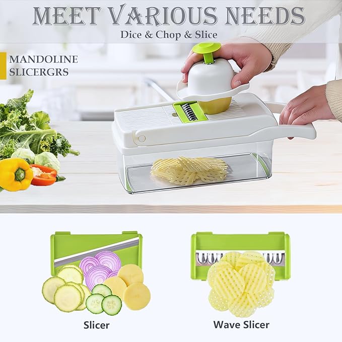 Pro-Series 20-in-1 Vegetable Chopper, Dewpeton Mandoline Slicer, Veggie Chopper, Food Chopper with Container, Vegetable Cutter Chopper & Spiralizer for Onion Salad (Home Essential Gadget & Kitchen)