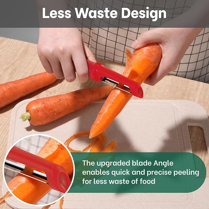 Beneno Swivel Vegetable Peeler, Razor-Sharp Smooth Peeling Potato Peelers with Stainless Steel Blades, Ergonomic Comfort Non-Slip Rubber Handle, Durable Kitchen Peelers with Potato Eye Remover, Red