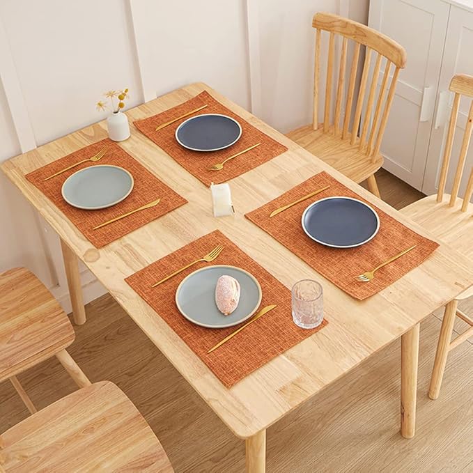 Weabetfu Cloth Placemats Set of 4 Heat Resistant Dining Table Placemmats Cotton Linen Machine Washable Kitchen Table Mats Wrinkle Free Thick Fabric Place Mats,Easy to Clean,13" x 19"