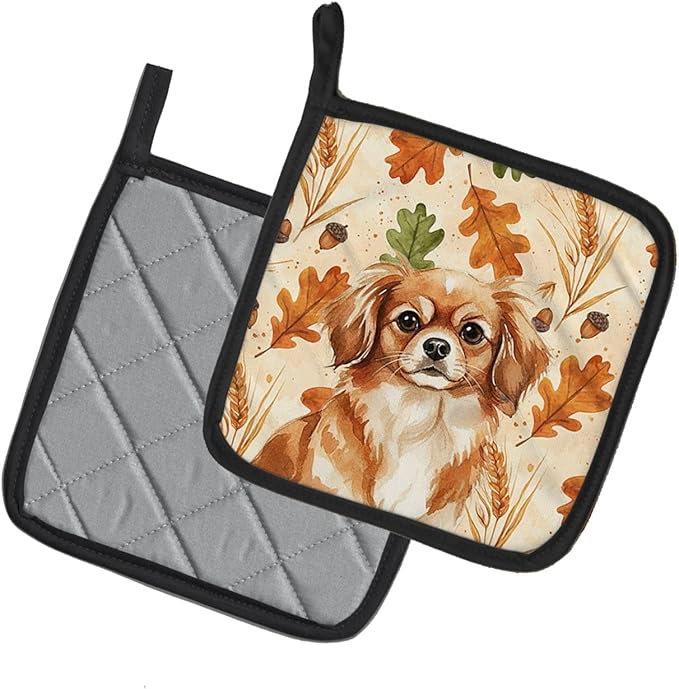 Caroline's Treasures Red Tibetan Spaniel Heirloom Fall Pair of Pot Holders Pair 7.5x7.5 Quilted Insulated Hot Pads Decorative Kitchen Gift Made in USA