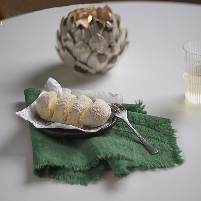 Handmade Cloth Napkins 100% Cotton Napkins with Fringe，Delicate Handmade Cloth Napkins for Dinners, Parties, Weddings and More，18 x 18 Inch Set of 12 - Green
