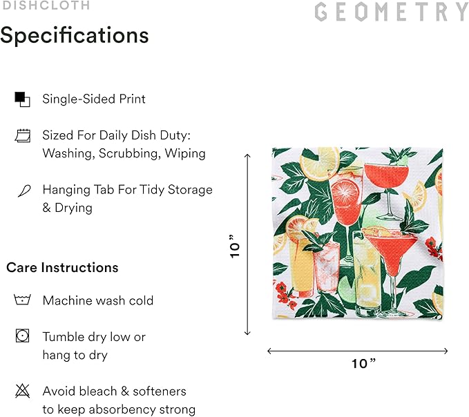 GEOMETRY Dishcloth – Spring & Summer Collection – Quick-Dry, Ultra-Absorbent, Reusable Microfiber Kitchen Towels for Drying & Cleaning - Summer Refreshments - 3 Pack