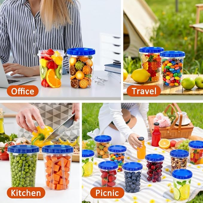 15 Pack 34oz Reusable Freezer Storage Containers with Twist Top Lids Airtight, Clear Plastic Soup Freezer Containers, Quart Food Storage Containers with Lids for Meal Prep Leftover Lunch Salad Fruit
