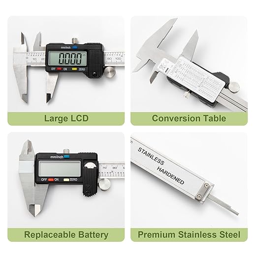 Digital Caliper 0-12" Measuring Tool with Metal Ruler, Micrometer Caliper with Auto-Off Feature, Interchangeable Between inches and millimeters for DIY/Household and 3D Printing, Black