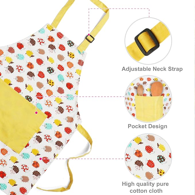Jennice House Kids Apron and Chef Hat Set, Cute Children Baking Aprons for Cooking Baby Baking Aprons