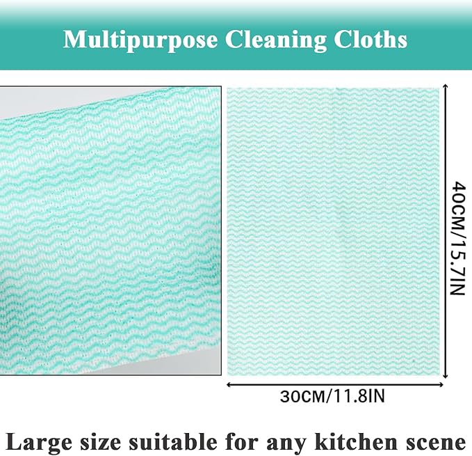 Disposable Dish Cloth and Cleaning Handi Wipes, 100ct, Multi-Use Rags for Kitchen, Bathroom and Windows, Green