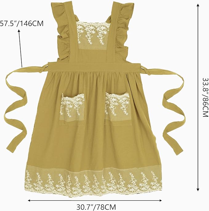 Aoomzoon Vintage Aprons for Women with Pockets Cute Lace Ruffle Adjustable Apron for Cooking Kitchen Baking Gardening