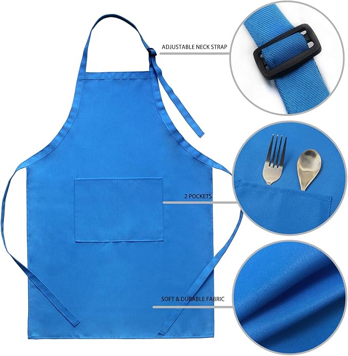 6 Pack Adjustable Kids Apron and Chef Hat for Cooking Baking Painting Art, Kids Apron for Girl Boy with 2 Pockets