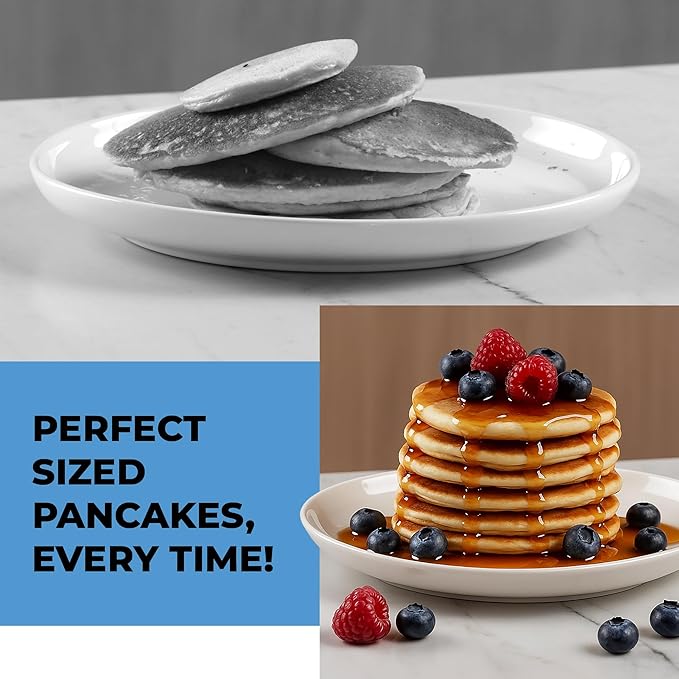 Pancake Batter Dispenser - Kitchen Must Have Tool for Perfect Pancakes, Cupcake, Waffle, Muffin Mix, Cake & Crepe - Easy Pour Baking Supplies for Griddle - Pancake Maker with Measuring Label (Black)