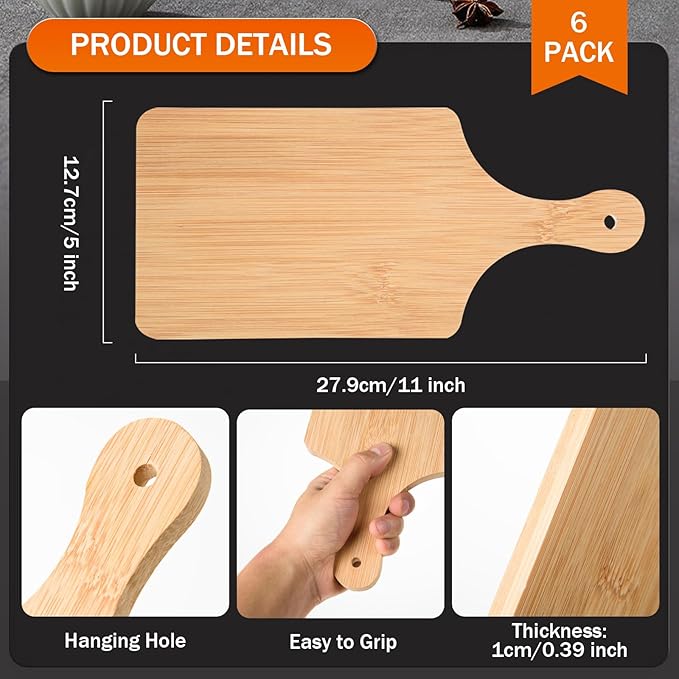 AWIZOM 6 Pcs Thicken Bamboo Cutting Board Bulk 11x5 Inch Personalized Wood Chopping Board Customized Laser Engraving Charcuterie Boards for Wedding Mother's Day Housewarming Present,0.39" Thick