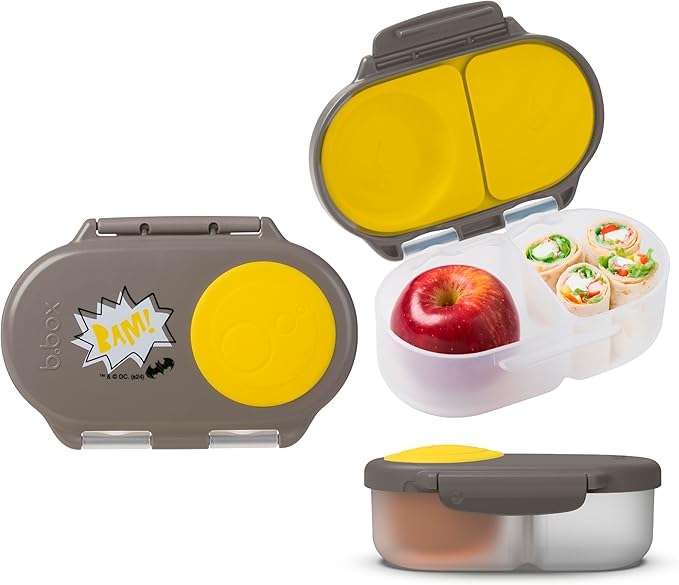 b.box Batman Snack Box - Leakproof 2 Compartment Snack Containers for Kids, Mini Bento Box for Kids & Toddlers, Lunch Containers, Dishwasher Safe, BPA Free, PFAS Free, Ages 4m+, 1.75 Cup Capacity