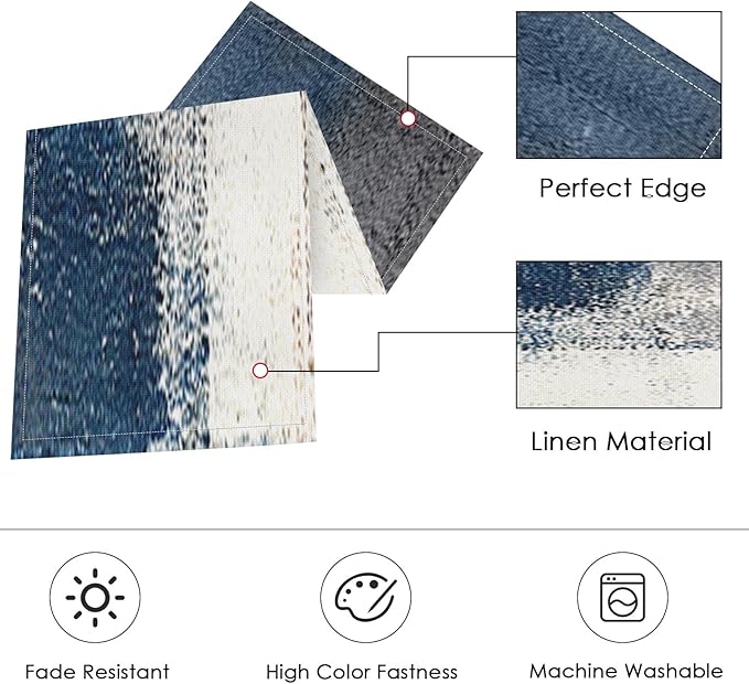 ArtSocket Farmhouse Table Runner and Placemats Set of 6, Abstract Blue Grey Painting Art Dining Decor for Daily Use(1 Table Runner 72 inches Long and 6 Placemats)