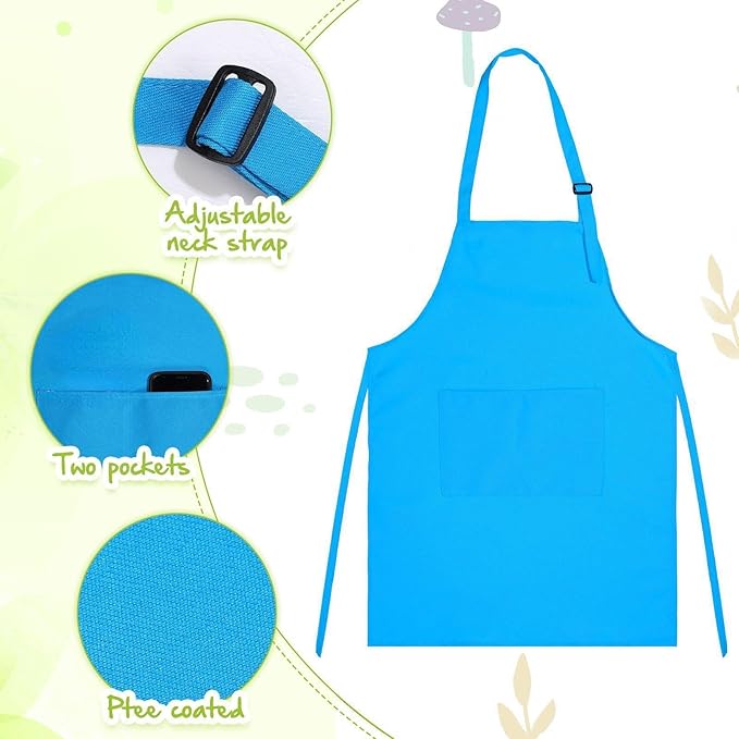 Handepo 28 Pcs Kid Apron and Chef Hat Set Adjustable Bib Apron with Pockets for Kids Cooking Baking Painting Crafting