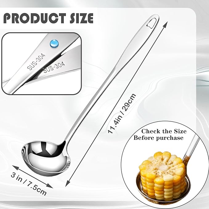 Stainless Steel Soup Ladle, Metal Ladle for Soup, Large Soup Serving Spoon for Buffet, Cooking, Party, Kitchen, Silver