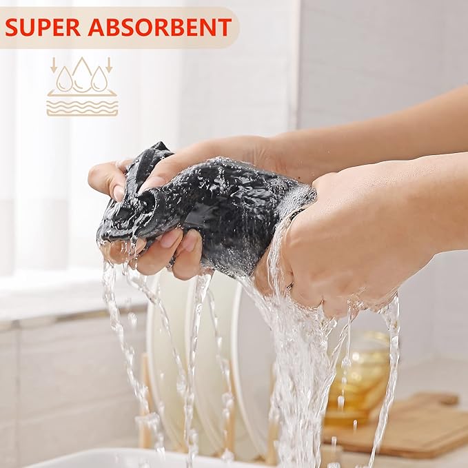 Kitinjoy 100% Cotton Waffle Weave Kitchen Hand Towels (13 x 28 Inches, Black), 8-Pack Super Soft and Absorbent Dish Towels for Drying Dishes