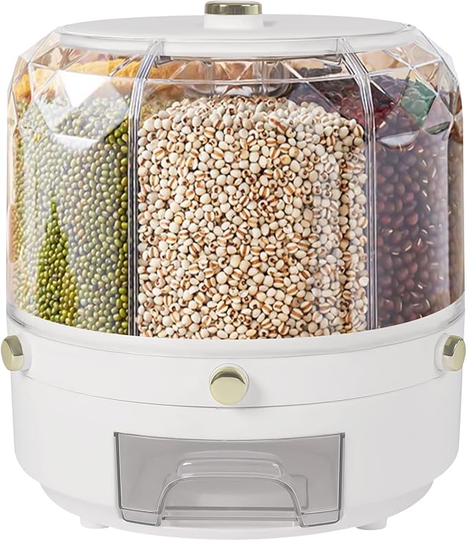 360° Rotatable Cereal Grain Dispenser Storage Box Kitchen Rice Container
