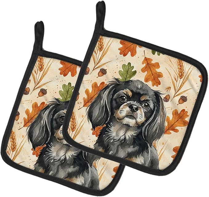 Caroline's Treasures Black and Tan Tibetan Spaniel Heirloom Fall Pair of Pot Holders Pair 7.5x7.5 Quilted Insulated Hot Pads Decorative Kitchen Gift Made in USA
