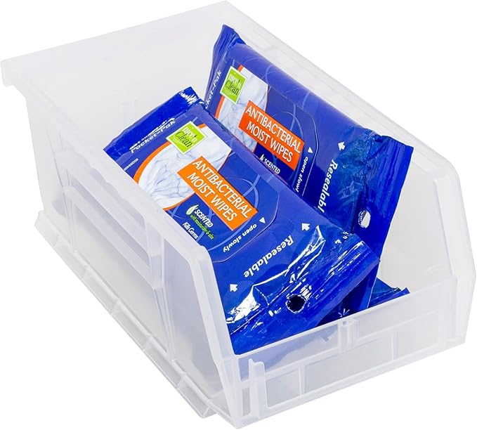Akro-Mils 30220 AkroBins Plastic Storage Bins, Space-Saving Stackable Bins for Garage, Pantry, Craft Organization, 7" x 4" x 3", Clear, 24-Pack