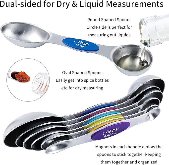 Magnetic Measuring Spoons Set and Measuring Cups Heavy Duty Stainless Steel Fits in Spice Jars for Baking & Cooking (14)