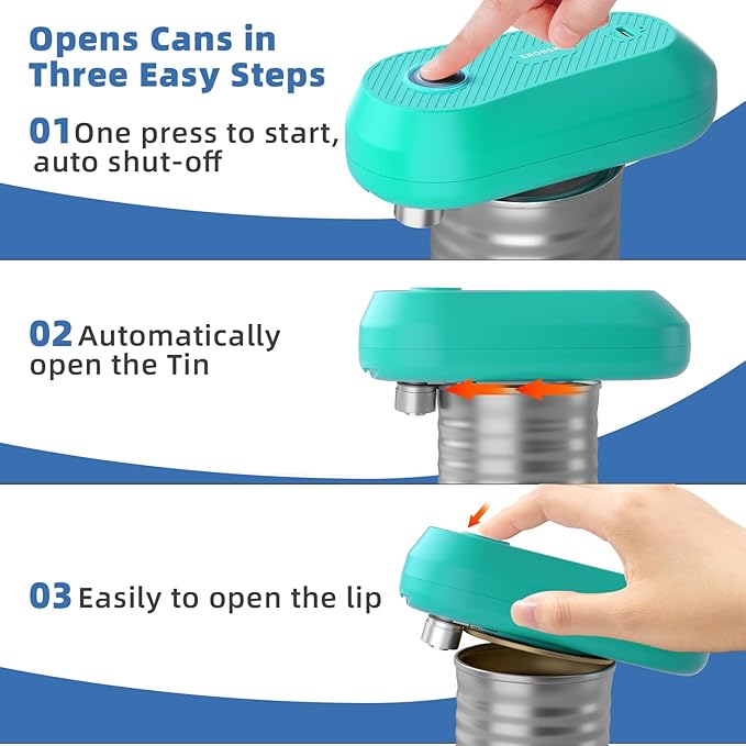 Auto Electric Can Opener, Rechargeable Can Openers for Seniors & Arthritis, One-Touch Automatic Can Opener, Hands-Free, Smooth Edge, Compact, Cordless, Food-Safe Kitchen Gadgets