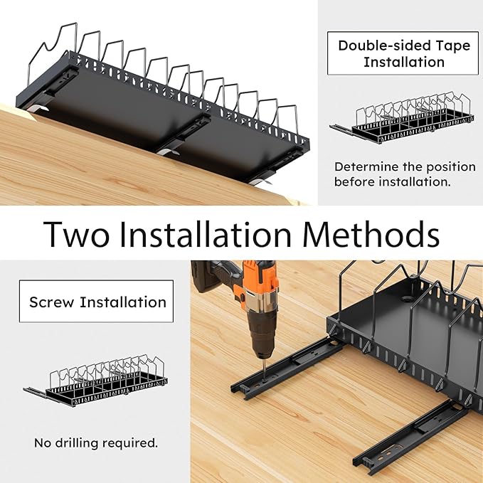 DTUQYX Pull-out Pots and Pans Organizer Under Cabinet - 1 Pack Expandable Pot and Pan Organizer Rack with 12 Adjustable Dividers for Pot, Cutting Board, Dishes, Lid, Baking Tray