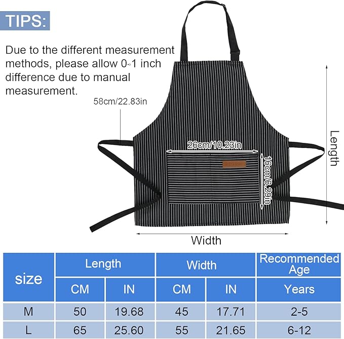 2 Pack Stripes Kids Apron, Kids Cooking Aprons with 2 Pockets, Cute Aprons for Cooking for Boys and Girls