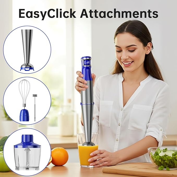 Turelar Immersion Blender Handheld Corded Hand Blenders Set 1100W, Trigger Variable Speed 5 in 1 Stick Emulsifier with Chopper, Whisk and Frother for Soup, Baby Food and Smoothies, Royal Blue