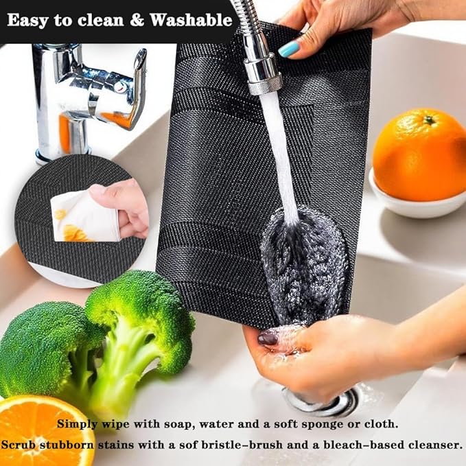 Pure Black Placemats Set of 2 - Heat Resistant Non-Slip Place mats for Dining Table, Washable Durable PVC Vinyl Woven Table Mats (Pure Black, 2)