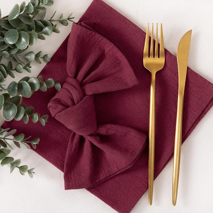 Socomi Cloth Napkins Burgundy Easter Spring Washable Reusable Bulk Linen Cotton Napkins Set of 6 17"x17" for Wedding Party Bridal Baby Shower Birthday Dining Table Decorations
