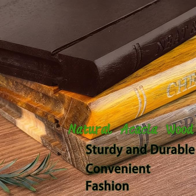 Cutting Board Book Set with Stand for Kitchen 3-Piece Acacia Wood Cutting Board Set That Looks Like Books for Vegetables, Cheese, Bread & Meat, Decorative Chopping Board Gift Set