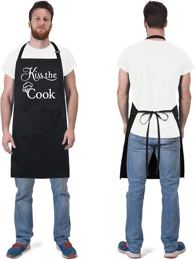 Xornis 100% Cotton Funny Apron with 2 Pockets for Men Women BBQ Grilling Adjustable Bib Black Aprons Gifts Cooking Kitchen