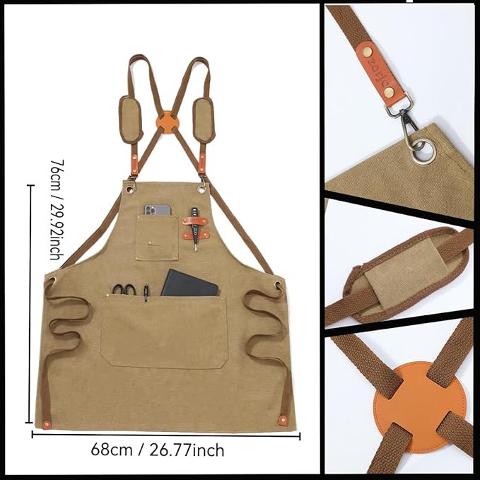 Chef Apron-Cross Back Apron for Men Women with Adjustable Straps and Large Pockets,Canvas