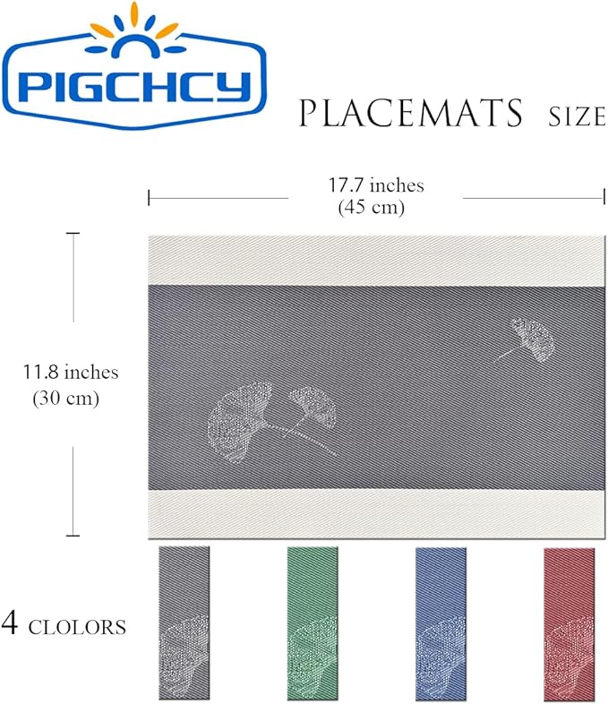 PIGCHCY Placemats Set of 8, Country Rustic Placemats Non-Slip Washable Durable Table Mats for Home/Dining Room Decoration (Black Gray,18 X 12 inches)
