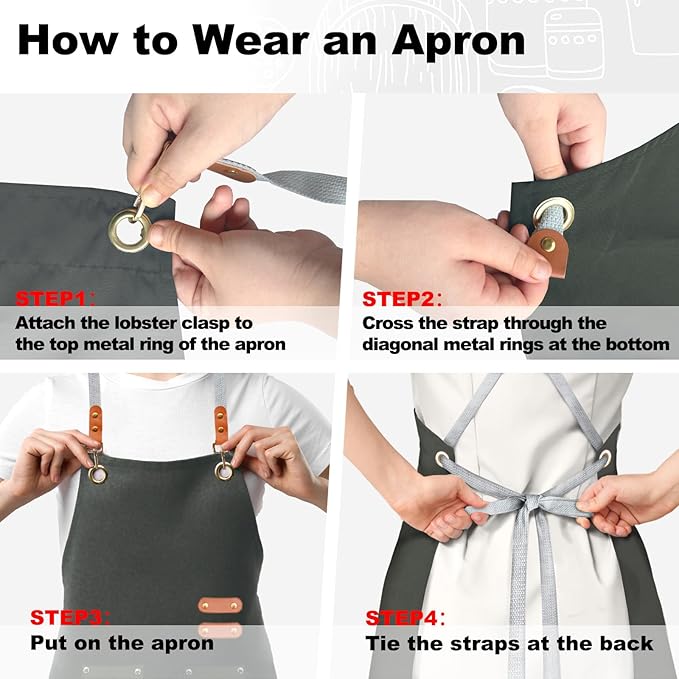 BeLuyi chef apron bib tool apron for man woman cross back straps with 4 pockets for kitchen cooking gardening baking working