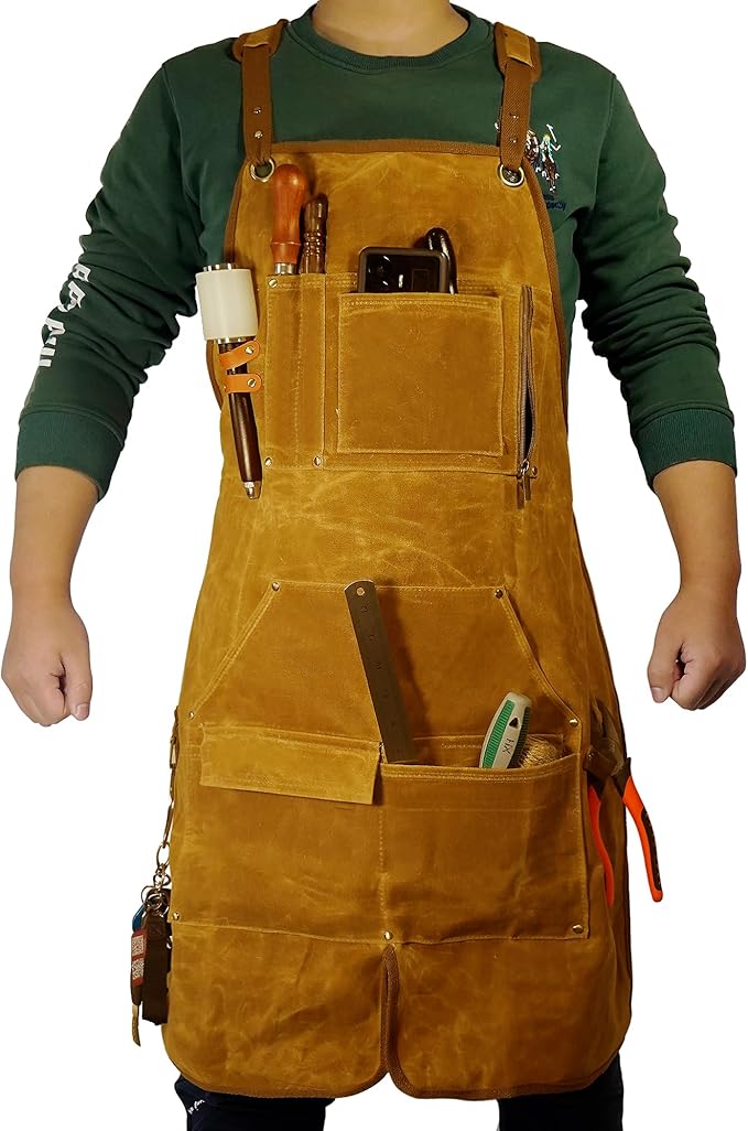 Woodworking Apron for Men, Gifts for Men, with 9 Tool Pockets, Waterproof Durable Waxed Canvas Work Apron for Woodworkers Carpenters Blacksmiths Provide Comprehensive Protection