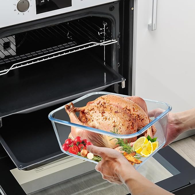 Large Glass Storage Containers with Lids 201oz Extra Large Big Airtight Glass Food Storage Containers for Rotisserie Chicken Watermelon Leftovers Marinade Turkey, BPA Free, Dishwasher Safe