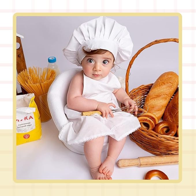 KHC-KHF Newborn Photography Prop Baby Chef Outfits Chef Hat Apron Set Infant Chef Costume Toddler Cosplay Costume Boy Girl