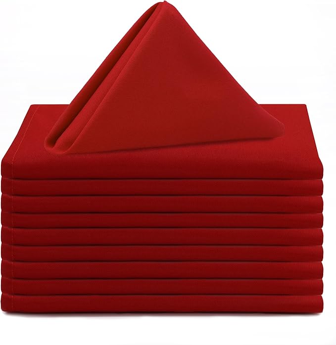 Your Chair Covers Cloth Polyester Napkins, 20 x 20 Inch, Washable Dinner Fabric Linen Napkins with Hemmed Edges for Restaurant, Wedding and Holiday Pack of 10 (Dark Red)