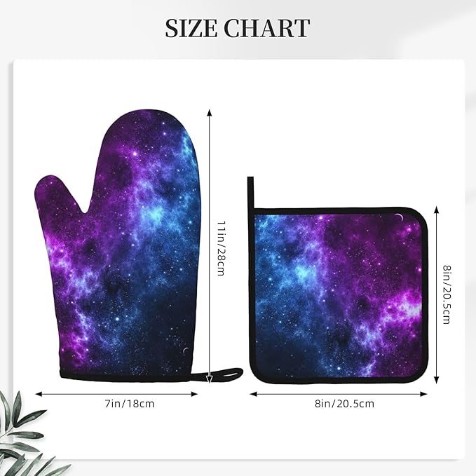 Cool Blue Purple Galaxy Oven Mitts and Pot Holders Sets of 4, Heat Resistant Silicone Oven Mittens and Potholders Gloves Hot Pads for Kitchen Cooking Baking Grilling BBQ Chef