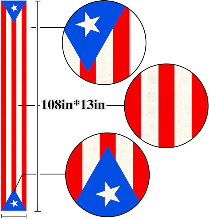 Nepnuser Puerto Rican Table Runner for Puerto Rico Themed Party Decoration Home Kitchen Dining Room Dinner Linen Table Decor (13" x 108")