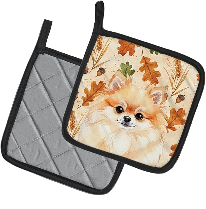 Caroline's Treasures Pomeranian Heirloom Fall Pair of Pot Holders Pair 7.5x7.5 Quilted Insulated Hot Pads Decorative Kitchen Gift Made in USA