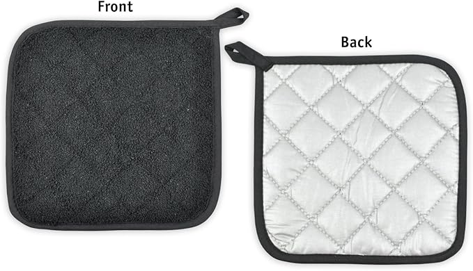 DII Basic Terry Collection Quilted 100% Cotton, Potholder, Black, 3 Piece