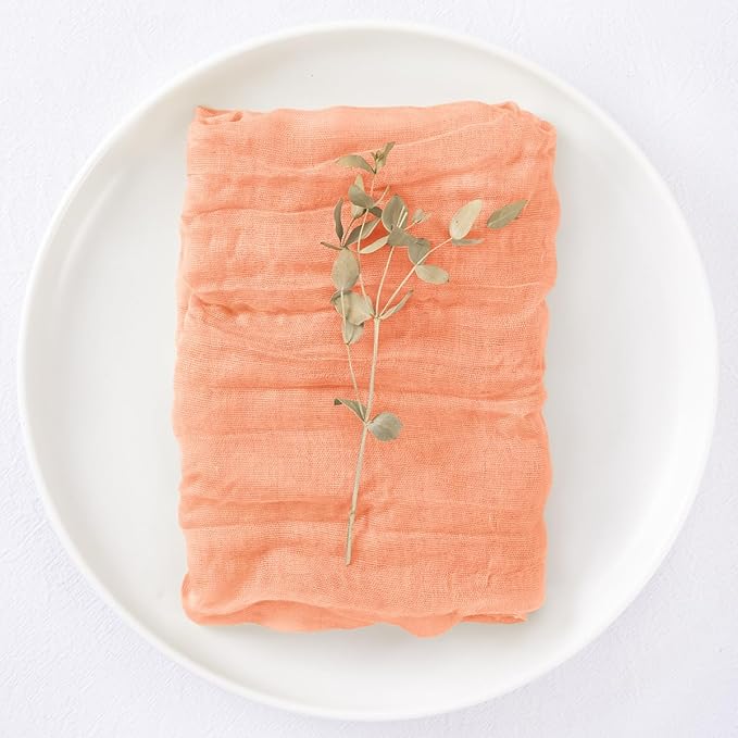DeZerlor 50 Pack Peach Cheesecloth Napkins Spring Cloth Napkins Set of 50 Dinner Napkins Bulk 21x21 Inches for Wedding Bridal Shower Baby Shower Parties