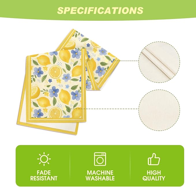 Artoid Mode Lemon Flowers 210 GSM Summer Table Runner, Seasonal Spring Kitchen Dining Table Decoration for Home Party Decor 13x72 Inch
