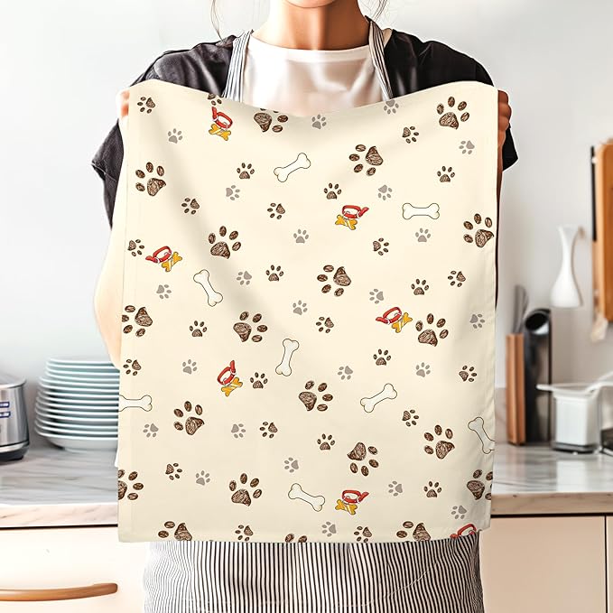 Cute Dogs Tea Towels, Cotton Kitchen Towel 18.9 × 27.5 Inch, Quick Drying Dish Cloth for Party Anniversary Holiday Decoration, Gift for Dog Lovers