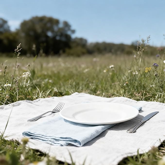 100% Pure Linen Napkins 18 x 18 Inch Baby Blue - Set of 6 Pack Oversized Dinner Table Cloth Napkin, Washable for Home,Kitchen and Everyday Use