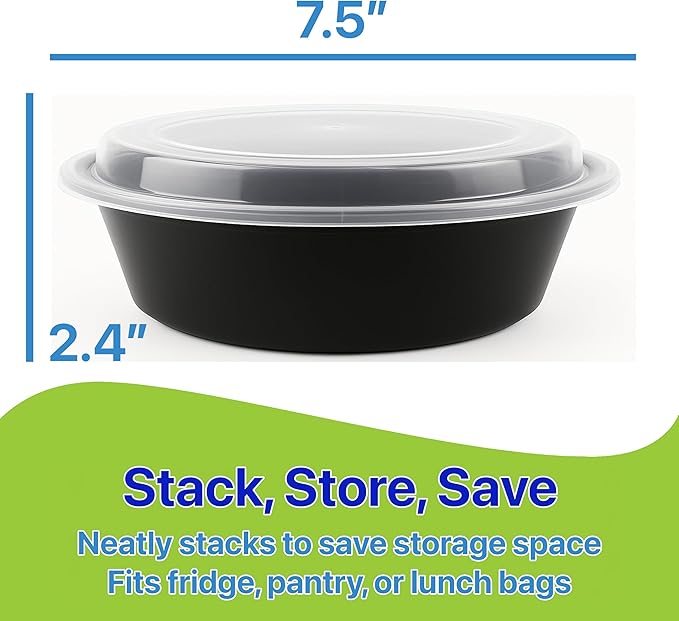 Meal Prep Containers Round [30 Set] x [28 oz] with Lids, 1 compartment, Stackable, Reusable, Leakproof, Food Safe, Microwave, Freezer & Dishwasher Safe for Food Prep Storage (30 Set, 28 oz)