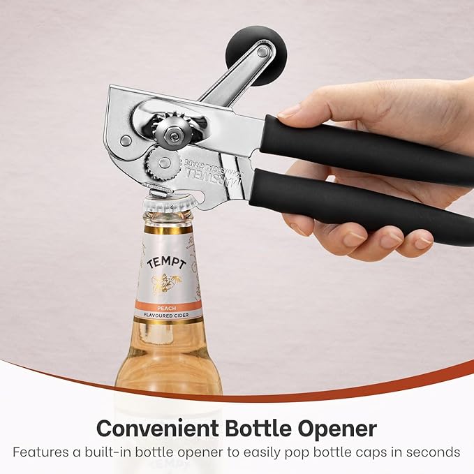 MARSWELL Heavy Duty Can Opener for Large Cans, Extra-Long Handles & Oversized Knob for Easy Cranking, Commercial Manual Hand Crank Opener Opens Big #10 Cans Smoothly, Strong All-Steel Construction