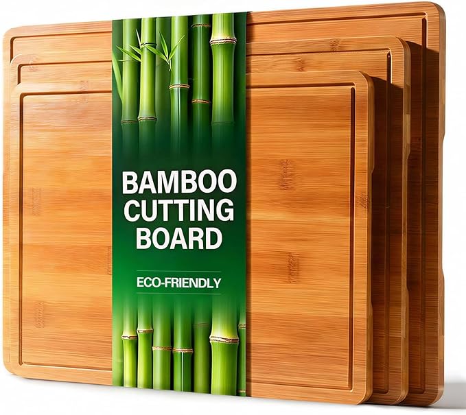 Zarler Bamboo Cutting Boards for Kitchen, Durable Wood Cutting Board with Juice Grooves and Handles, Wooden Chopping Board Set for Meal Prep, 500℉ Carbonized Bamboo, XL Size, Ideal Kitchen Gift